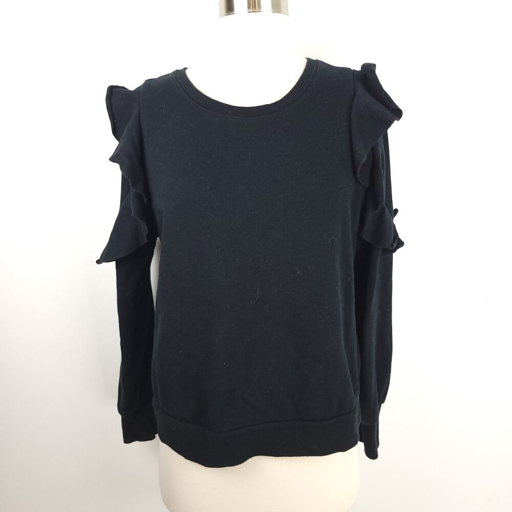 14th & Union Black Ruffle Sleeve Pullover Sweatshirt Size Medium Women's